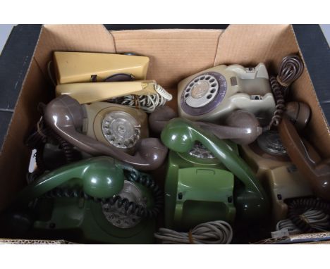 A collection of vintage plastic Rotary telephones, in various colours, grey, cream, green (parcel)