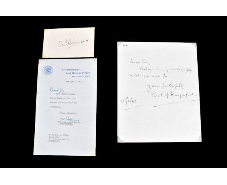 Of Royal Air Force Interest, Marshal of the R.A.F Lord Tedder signed card, dated 4.4.46, complete with accompanying letter of