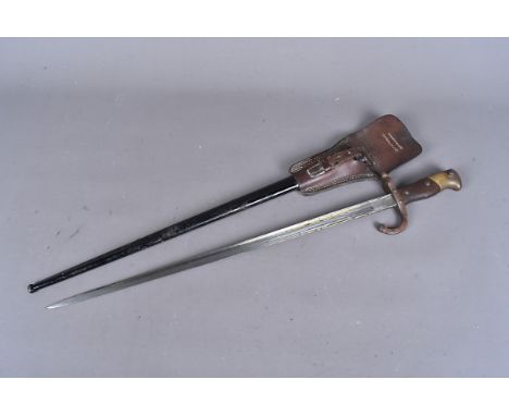 A French T-Back Gras bayonet, dated 1878 to spine of the blade, with serial number M93500 to the guard, together with steel s