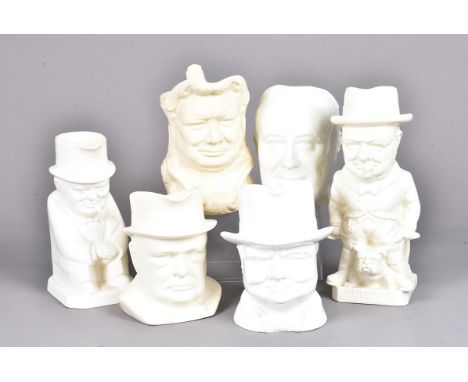 A collection of Winston Churchill jugs, all with white/cream glaze, to include a Burslem jug with Churchill and Bulldog, Kirk