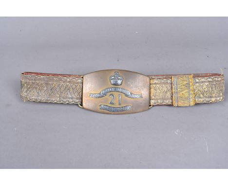 A 21st Prince Albert Victor's Own Cavalry Frontier Force belt buckle and belt, Daly's Horse, Indian Army, with brass buckle w
