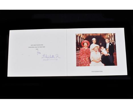 HM Queen Elizabeth The Queen Mother signed Christmas card 1990, signed in blue ink 'from Elizabeth R', with mounted colour ph