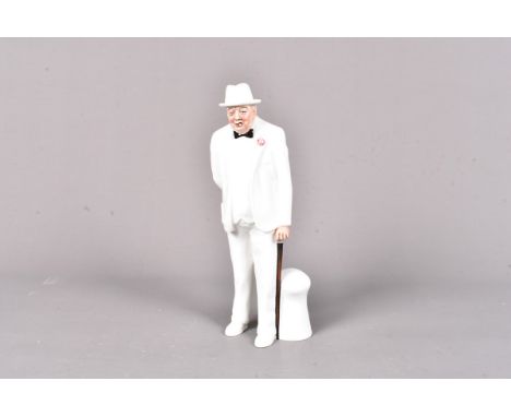 A Royal Doulton ceramic figure of Sir Winston Churchill, HN3057, Churchill in a white three piece suit and hat, while holding