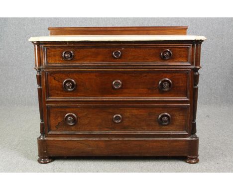 Chest of drawers, 19th century Continental commode, rosewood with marble top. H.93 W.113 D.53cm. 