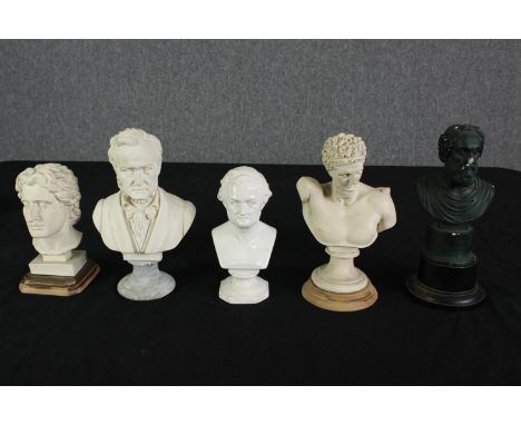A miscellaneous collection of five ceramic busts. H.23cm. (largest). 