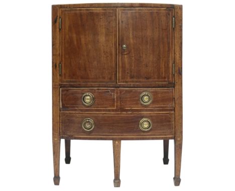 A SCOTTISH GEORGIAN MAHOGANY BOWFRONT BEDSIDE COMMODE&nbsp; with pair of cabinet doors over slide out commode with faux drawe