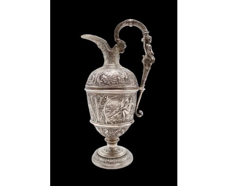 AN IMPRESSIVE RENAISSANCE-STYLE VICTORIAN SILVER EWER by Frederick Elkington, Birmingham 1871, designed by Benjamin Schlick a