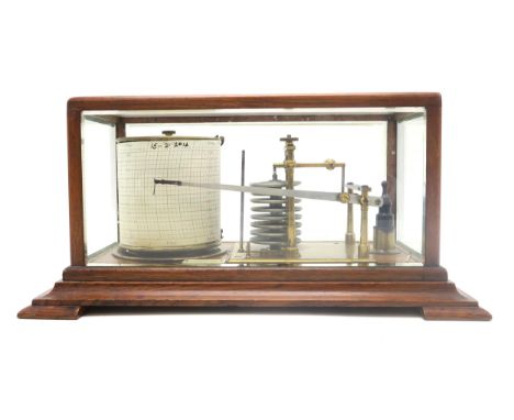 A BAROGRAPH BY J. LIZARS, LONDON, GLASGOW, Etc. In oak case, glazed with bevelled panes, measuring approx. 36cm wide x 17cm h