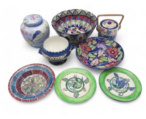 A COLLECTION OF SCOTTISH LADY ARTIST PAINTED CERAMICS including a&nbsp;Mary L Fairgrieve dish painted with blackberries, two 