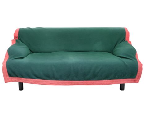 A MID 20TH CENTURY VICO MAGISTRETTI FOR CASSINA "SINBAD" TWO SEATER SOFA  with green wool cover with red herringbone border o