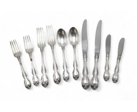 GORHAM; A ten piece silver cutlery set, in the Melrose pattern, comprising two table forks, two dessert forks, two table kniv