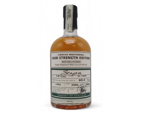 SCAPA 1992 CASK STRENGTH EDITION 14 YEAR OLD One Bottle Of&nbsp;Single Highland Malt Scotch Whisky Bottled Straight From The 