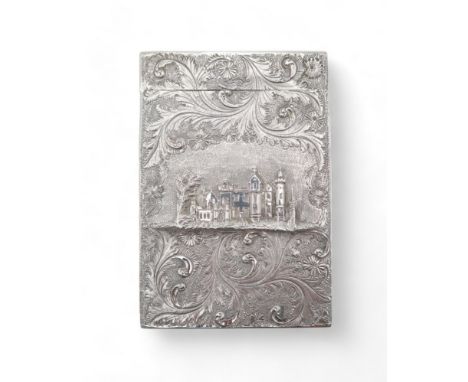 A WILLIAM IV DOUBLE-SIDED CASTLE-TOP SILVER CARD CASE by Taylor &amp; Perry, Birmingham 1837, with chased decoration of Abbot