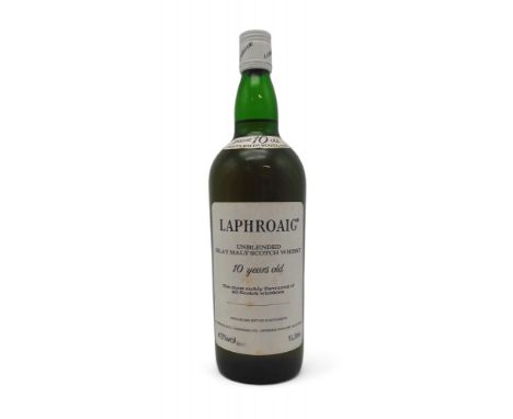 LAPHROAIG UNBLENDED 10 YEARS OLD SCOTCH WHISKY One Bottle Of Laphroaig Unblended Islay Malt Scotch Whisky 10 Years Old 43% vo