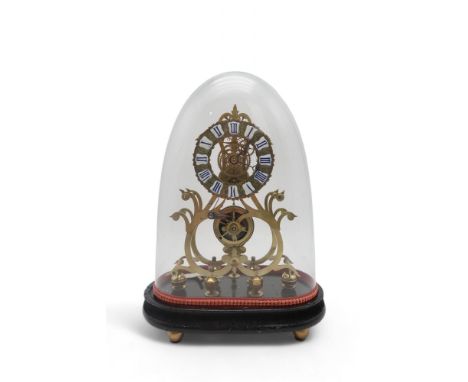A LATE 19TH CENTURY BRASS SKELETON CLOCK by Charles Thorneloe, Lichfield and  George Corrall, Mansfield, the dial with enamel