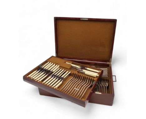 A TWO DRAWER CANTEEN OF SILVER CUTLERY by Mappin &amp; Webb, 1930/1, in the Pembury pattern, with ivorine handles, one table 