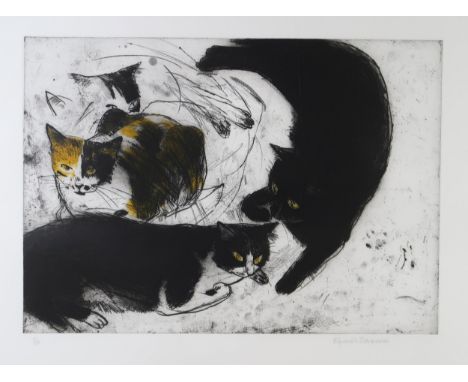 DAME ELIZABETH BLACKADDER OBE RA RSA RSW RGI DLitt (SCOTTISH 1931-2021) THREE CATS 1992 Etching and aquatint, signed in penci