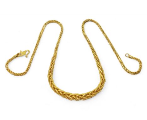 A FANCY ROPE CHAIN made in bright yellow metal stamped 916, the tapered rope chain is approx 6.8mm in the middle and 2.8mm at