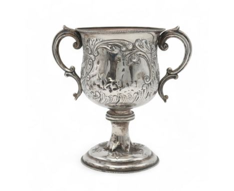 A VICTORIAN SILVER&nbsp;TWIN-HANDLED TROPHY CUP by&nbsp;E S Barnsley &amp; Co, Birmingham 1896, chased and engraved with scro