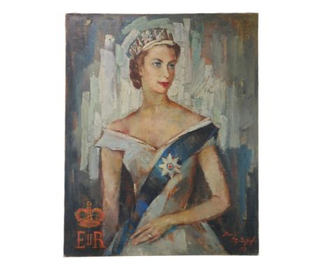BORIS PASTOUKHOFF (RUSSIAN 1894-1974) PORTRAIT OF HM QUEEN ELIZABETH II Oil on canvas, signed lower right, dated 1953, unfram