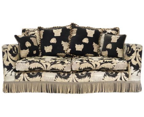 A CONTEMPORARY DURESTA "DIPLOMAT" TWO SEATER SOFA&nbsp; with down filled cushions on serpentine base with fringed valance all