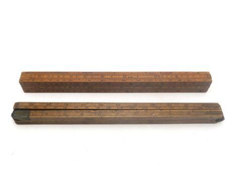 TWO UNSUAL CUSTOMS & EXCISE BOXWOOD MEASURES Comprising a four-fold dip rod or cask measure by Dring & Fage of 20 Tooley Stre
