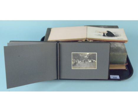 Five vintage photograph albums, contents mainly early 20th Century family pictures, one album includes interiors, mainly full
