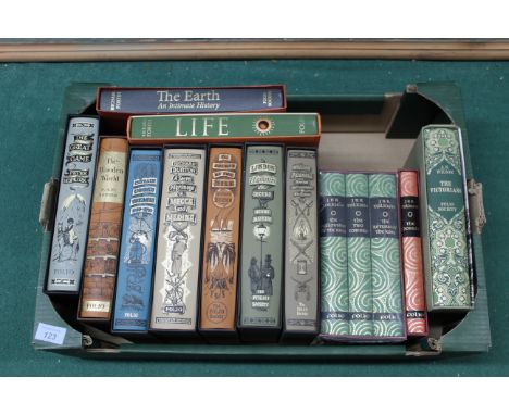 Various Folio Society volumes including Lord of the Rings trilogy, The Hobbit, Captain Cook's Voyages, The Great Game by Pete