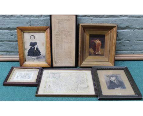 A framed 1764 'Course of the Exchange' Stock Exchange document, 28cm long, a small framed watercolour of 'Ann Howson' circa 1