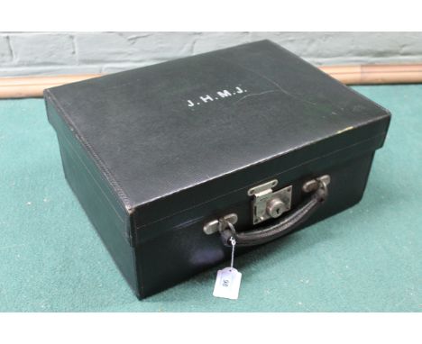Vintage gents leather travel case and contents including brushes and containers, boxed Conway Stewart pencils etc