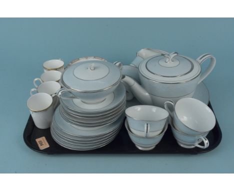 A Noritake Laureate pattern six setting tea set including a teapot, milk and sugar (as found to lid) plus Royal Doulton Hardw