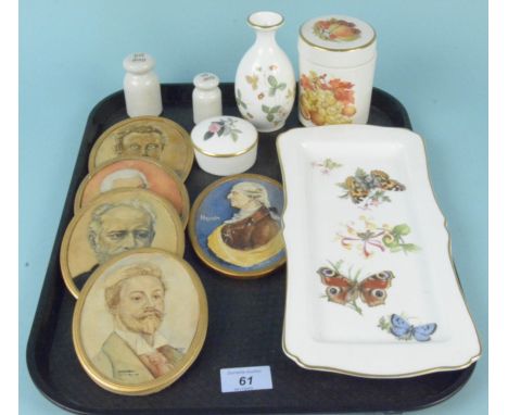 Royal Worcester 'Butterflies' dish plus five Royal Welch hand painted ceramic plaques, dated for 1959 etc