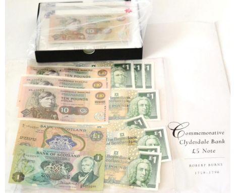 Scotland, Clydesdale Bank PLC 3 x consecutively numbered commemorative £10 2000 MM42 23001 - MM42 23003 &amp; 4 x £5 'Robert 