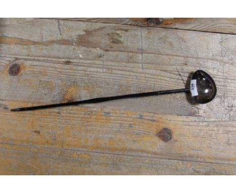 A HALLMARKED SILVER GEORGIAN WHALE BONE TODDY LADLE = HALLMARKS INDISTINCT