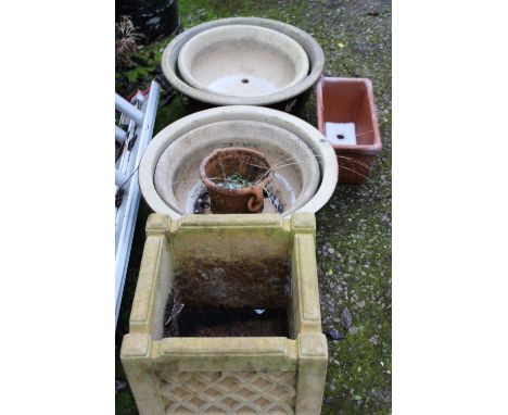 SEVEN ASSORTED GARDEN PLANTERS INCLUDING A SQUARE PLANTER