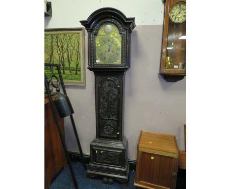 A 19TH CENTURY OAK EIGHT DAY LONGCASE CLOCK BY JAMES STOKES - STOURBRIDGE - TWO WEIGHTS AND PENDULUM H-200 CM