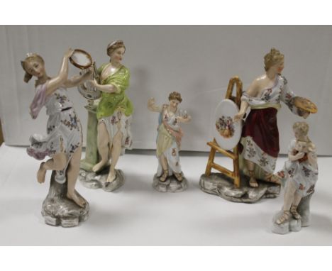 A COLLECTION OF FIVE CONTINENTAL CERAMIC FIGURES