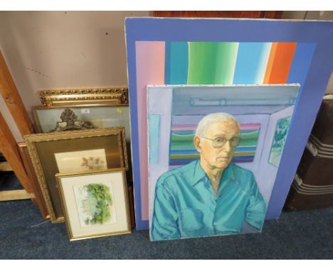 A QUANTITY OF PICTURES AND PRINTS TO INCLUDE AN UNFRAMED OIL PORTRAIT OIL ON CANVAS