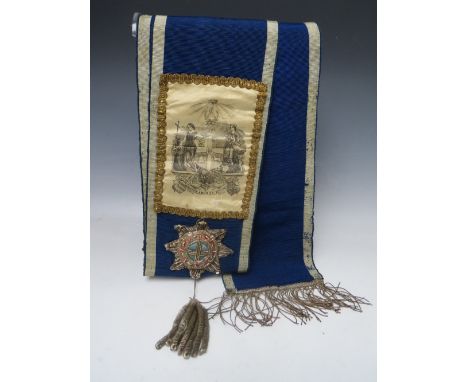 A MASONIC SASH - ORDER OF ODDFELLOWS, with silk panel 'Amicitia Amor et Veritas' - Friendship, Love and Truth