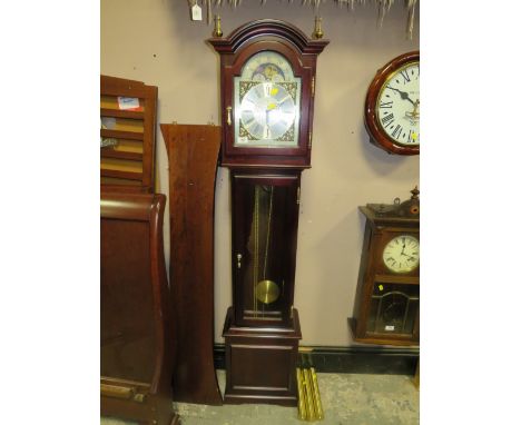 A MODERN TRIPLE WEIGHT MOON ROLLER GRANDDAUGHTER CLOCK