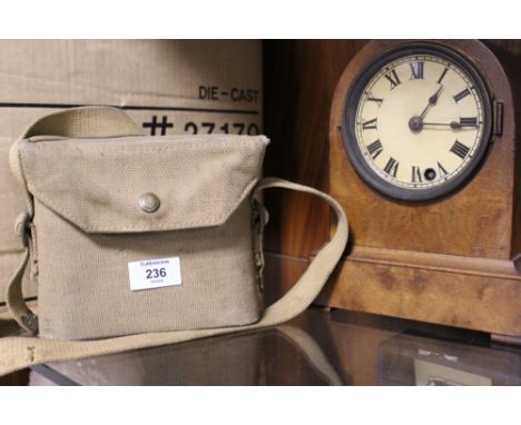 A SMALL MANTEL CLOCK TOGETHER WITH A CASED SET OF BINOCULARS (2)