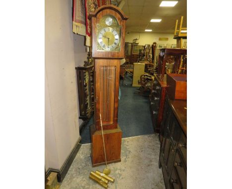 A WESTMINSTER CHIME GRANDMOTHER CLOCK, weights and pendulum, H 176 cm