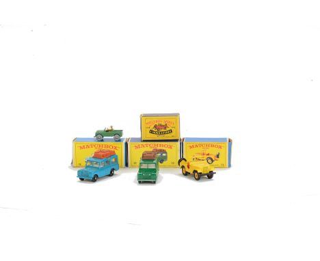 Matchbox Lesney 1-75 Series Jeeps & Land Rovers, 12a Land Rover, 12c Land Rover Safari (2), first green body, second blue bod