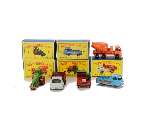 Matchbox Lesney 1-75 Series Construction Vehicles, 1c Diesel Road Roller, 2c Muir Hill Dumper, 3b Bedford Tipper, 26b Foden C