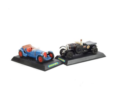 Tri-ang Scalextric 1960s Racing Cars, C64 4.5 Litre Super Charged Bentley in black with driver, C65 21 HP Alfa Romeo in blue,