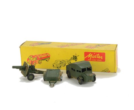 A rare Kemlow Master Model Army Field Gun Set, comprising Armoured Quad, Limber and Field Gun, in original yellow picture box