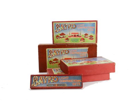 Bayko Light Construction Sets, Set No 1, 1A, 2, 2A and No 6, most with instructions, all appear complete although not checked