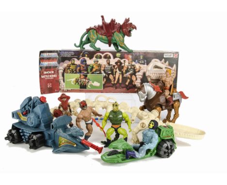 Mattel Masters Of The Universe Figures & Vehicles, including Battle Bones Dinosaur, in original box, loose Stridor, Battle Ca