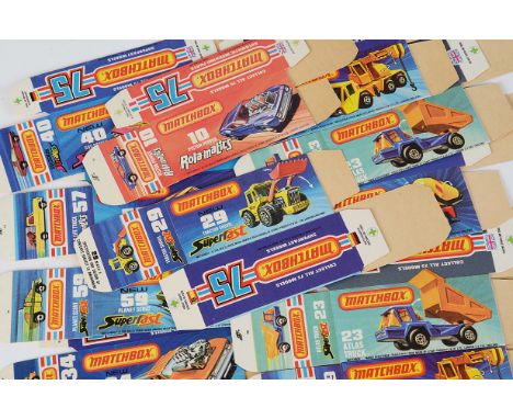 Matchbox Superfast Unfolded Type J & K Boxes, 29 Tractor Shovel, 10 Piston Popper, 59 Planet Scout (2), 40 Guildsman, 57 Wild