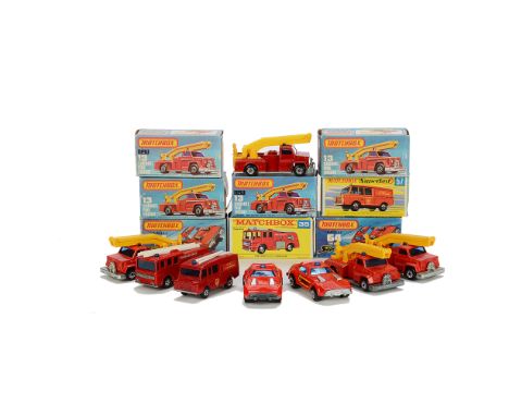 Matchbox Superfast Fire Service Vehicles, MB-57A Landrover Fire Truck, MB-35A Merryweather Fire Engine, MB-64C Fire Chief (2)